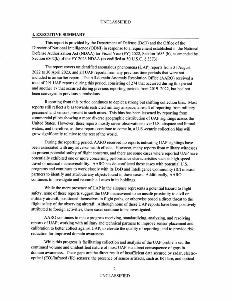 FY2023 UAP年次報告公式PDFの3ページ