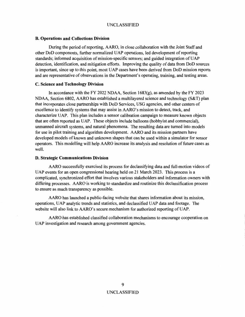 FY2023 UAP年次報告公式PDFの10ページ