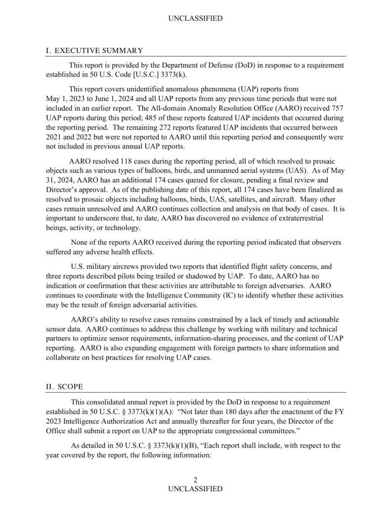 FY2024 UAP年次報告公式PDFの3ページ