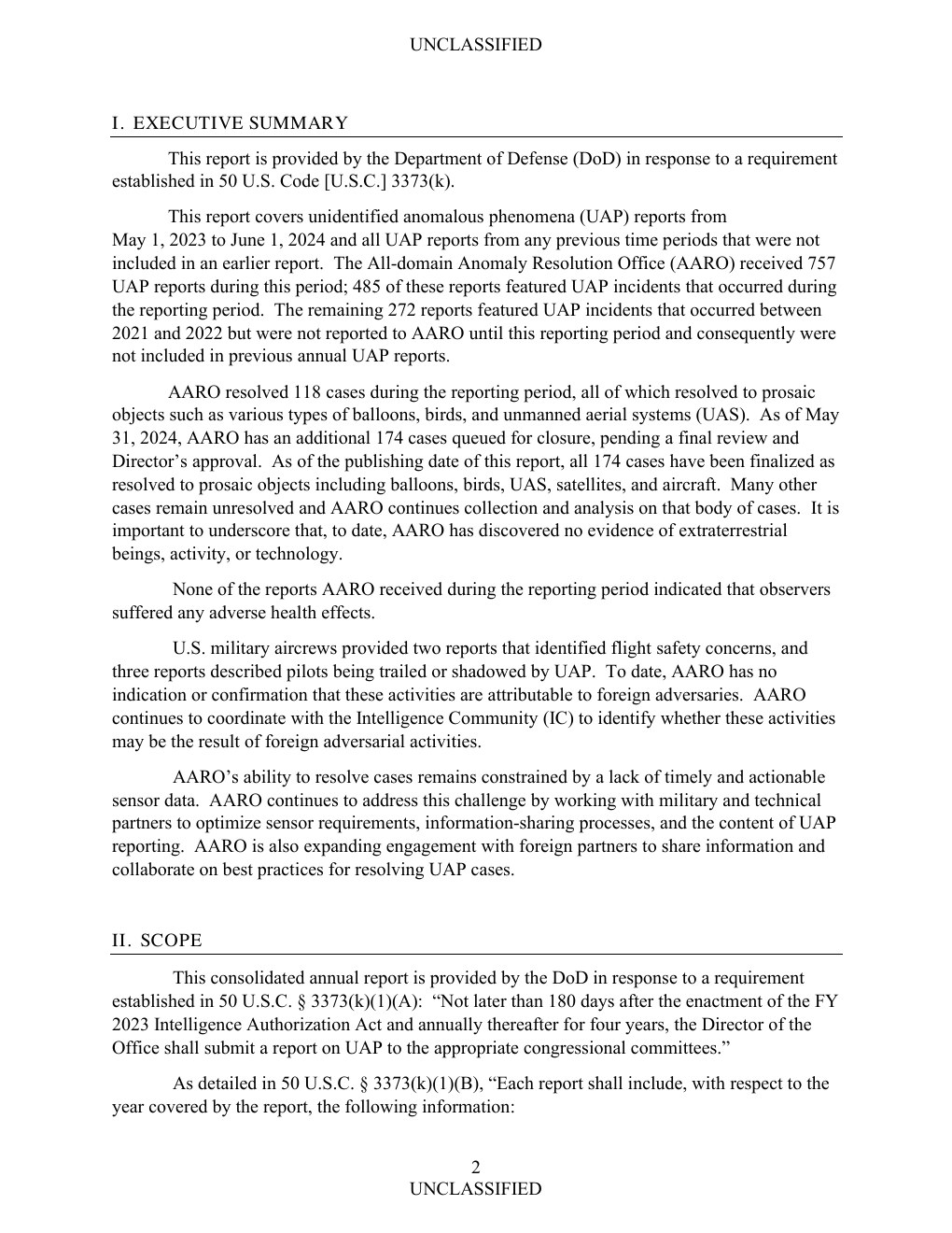 FY2024 UAP年次報告公式PDFの3ページ