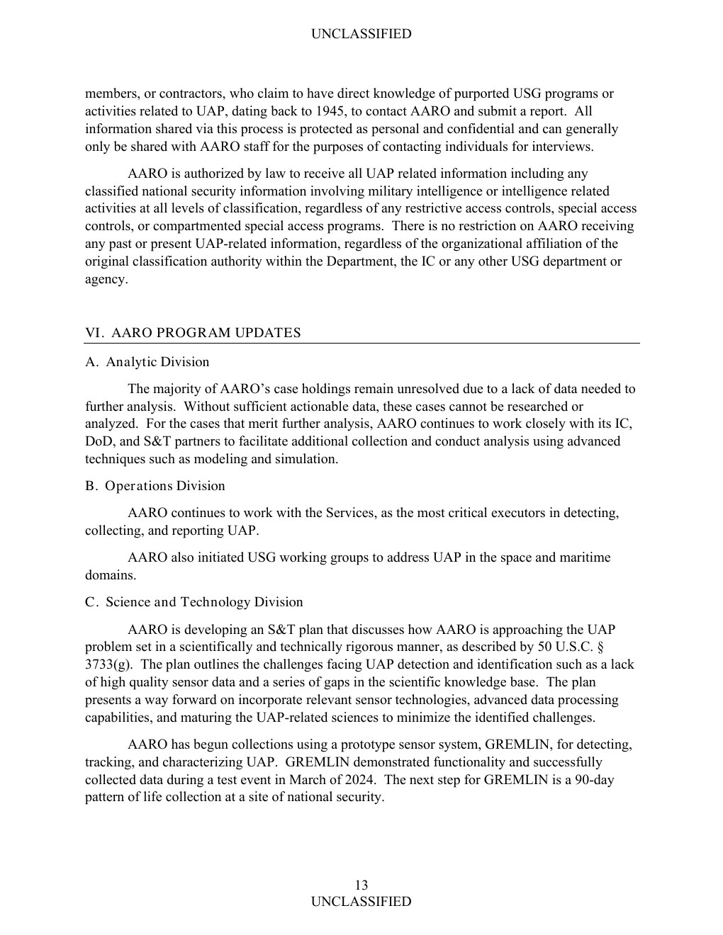 FY2024 UAP年次報告公式PDFの14ページ