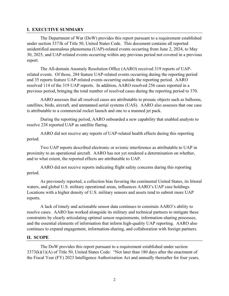 FY2025 UAP年次報告公式PDFの3ページ