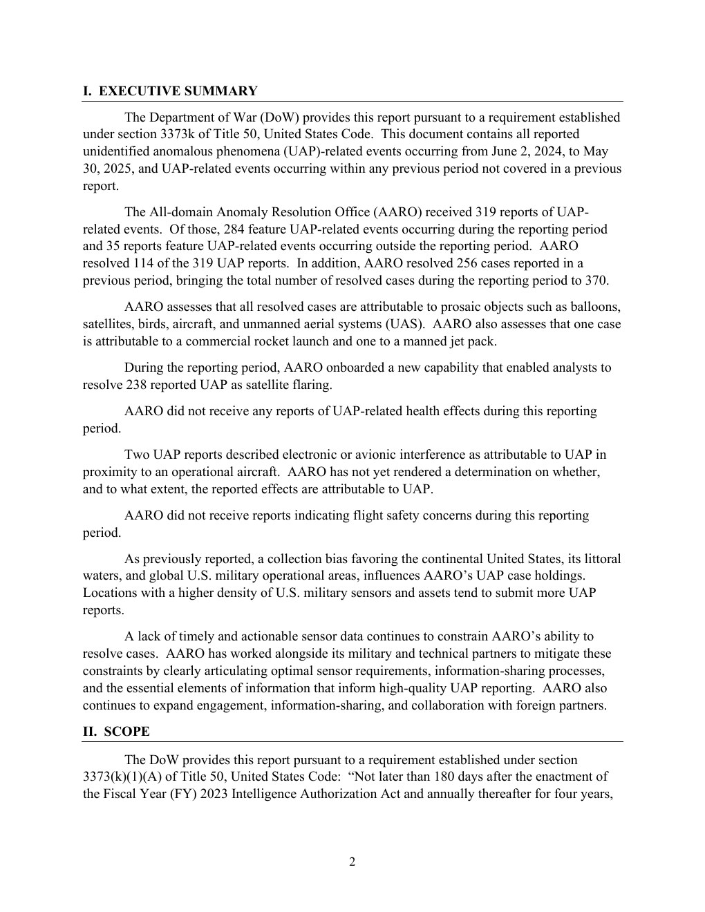 FY2025 UAP年次報告公式PDFの3ページ