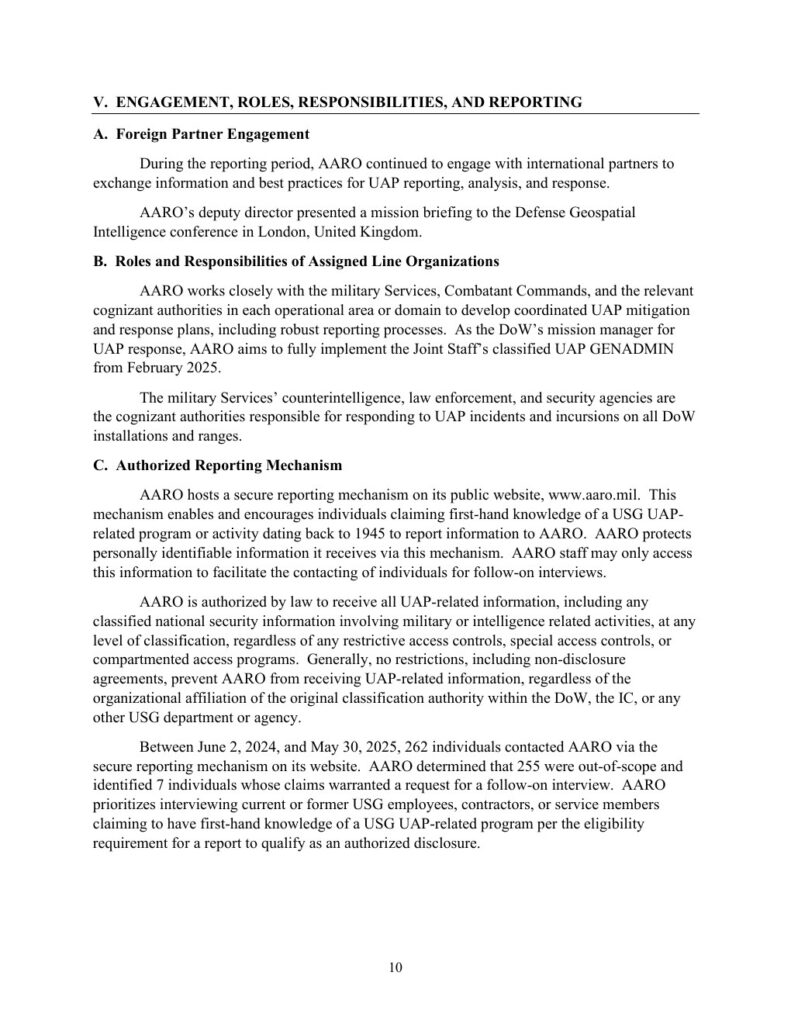 FY2025 UAP年次報告公式PDFの11ページ
