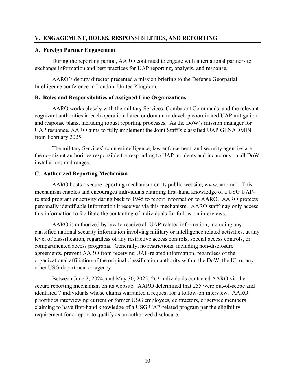 FY2025 UAP年次報告公式PDFの11ページ