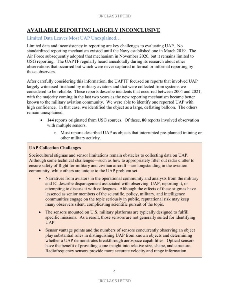 2021 UAP予備評価公式PDFの4ページ