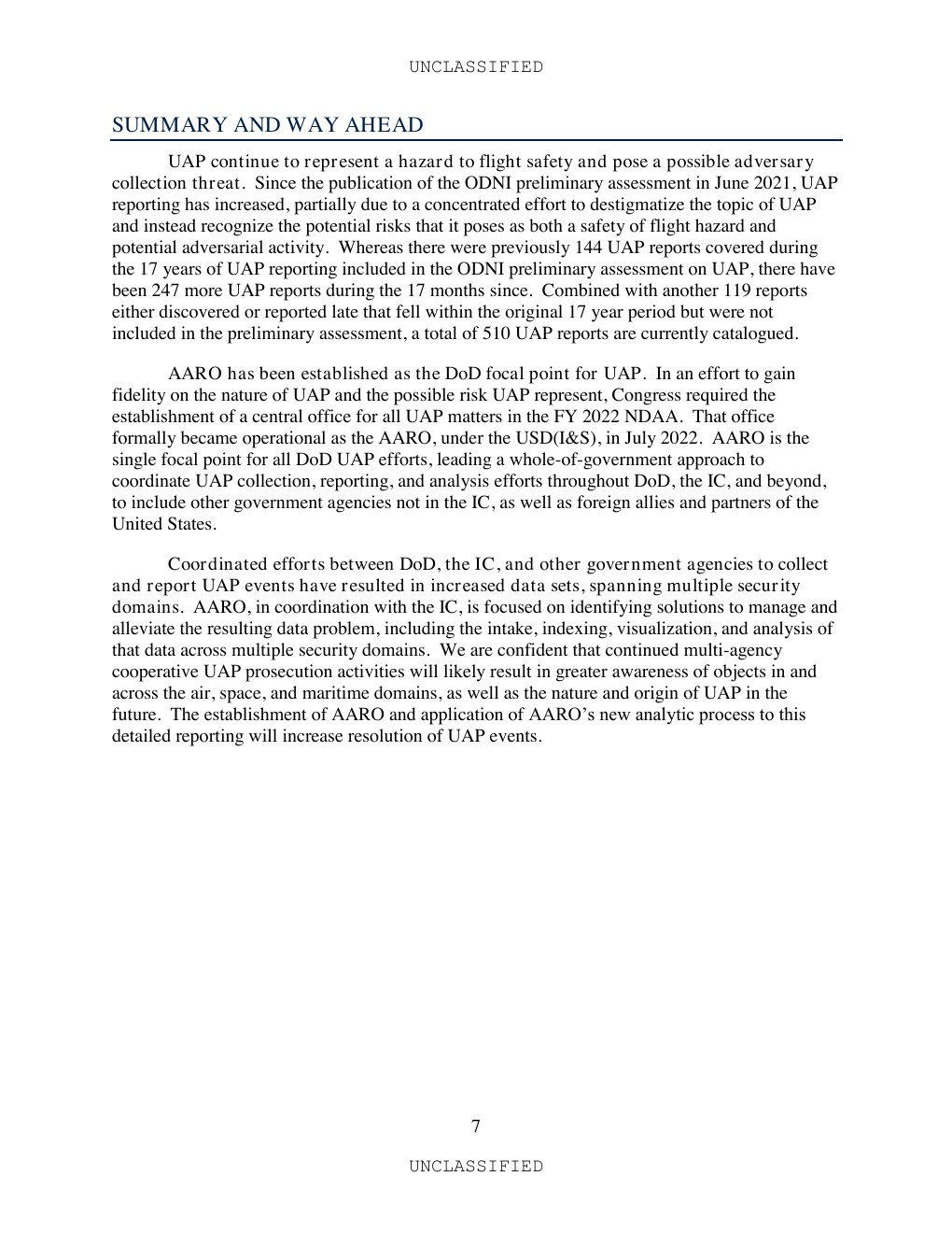 2022 UAP年次報告公式PDFの8ページ